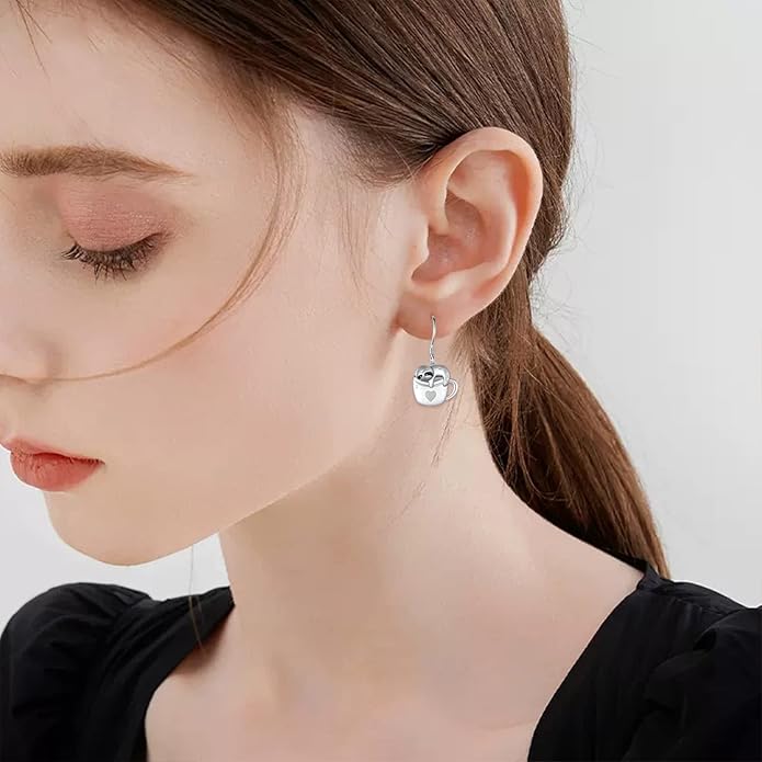 Black Cat Earrings 925 Sterling Silver Mushroom Cat/Black Cat/Panda/Sloth/Capybara/Boston Terrier/Shih Tzu Dangle Earrings Cute Animal Drop Earrings Jewelry Gifts for Women