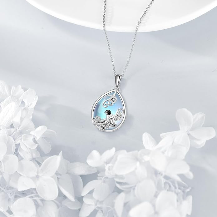 KQF Dragonfly/Butterlfy/Cat/Jellyfish/Bunny/Axolotl/Bee/Mermaid/Hummingbird/Elephant Necklace for Women Sterling Silver Moonstone Pendant Necklace Dragonfly Jewelry Gifts for Women