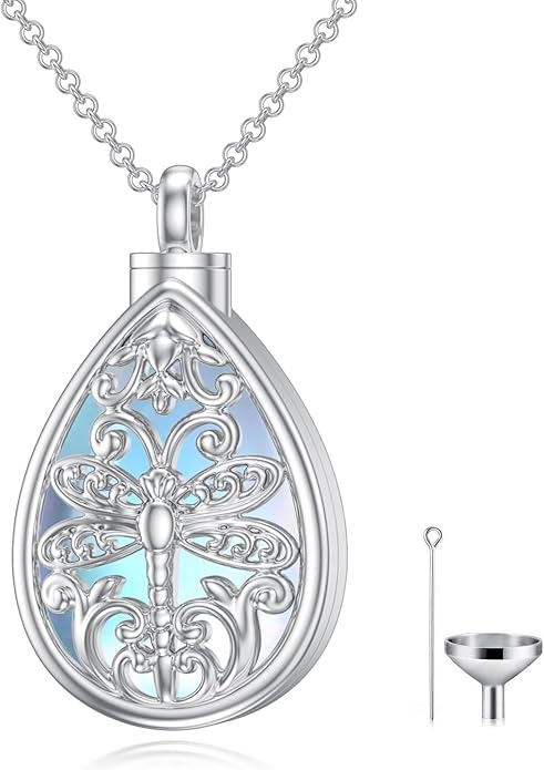 Animal Crystal Urn Necklace For Ashes Sterling Silver Butterfly Dragonfly Bee Phoenix Peacock Hummingbird Fox Angel Wing Pentagram Pentacle Cremation Necklace Heart Teardrop Urn Holder Necklaces For Women Memorial Jewelry