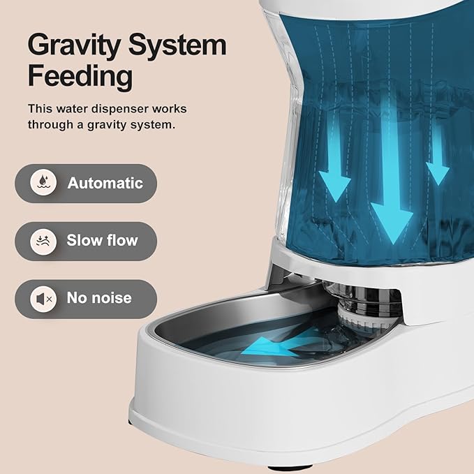 Gardner Pet Automatic Dog Water Dispenser Gravity Stainless Steel Water Waterer Feeder, 100% BPA-Free Large Capacity Water Feeding Bowls for Medium & Large-Sized Dogs Cats Other Pets -(1 Gallon)