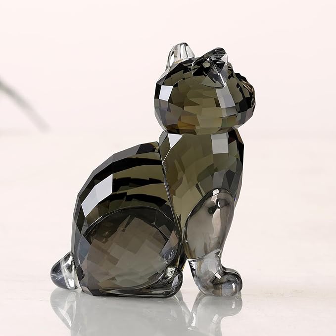 Crystal Cat Realistic Animal Kitten Art Figurine Collection Table top Ornament Statue Home Decor (Black)