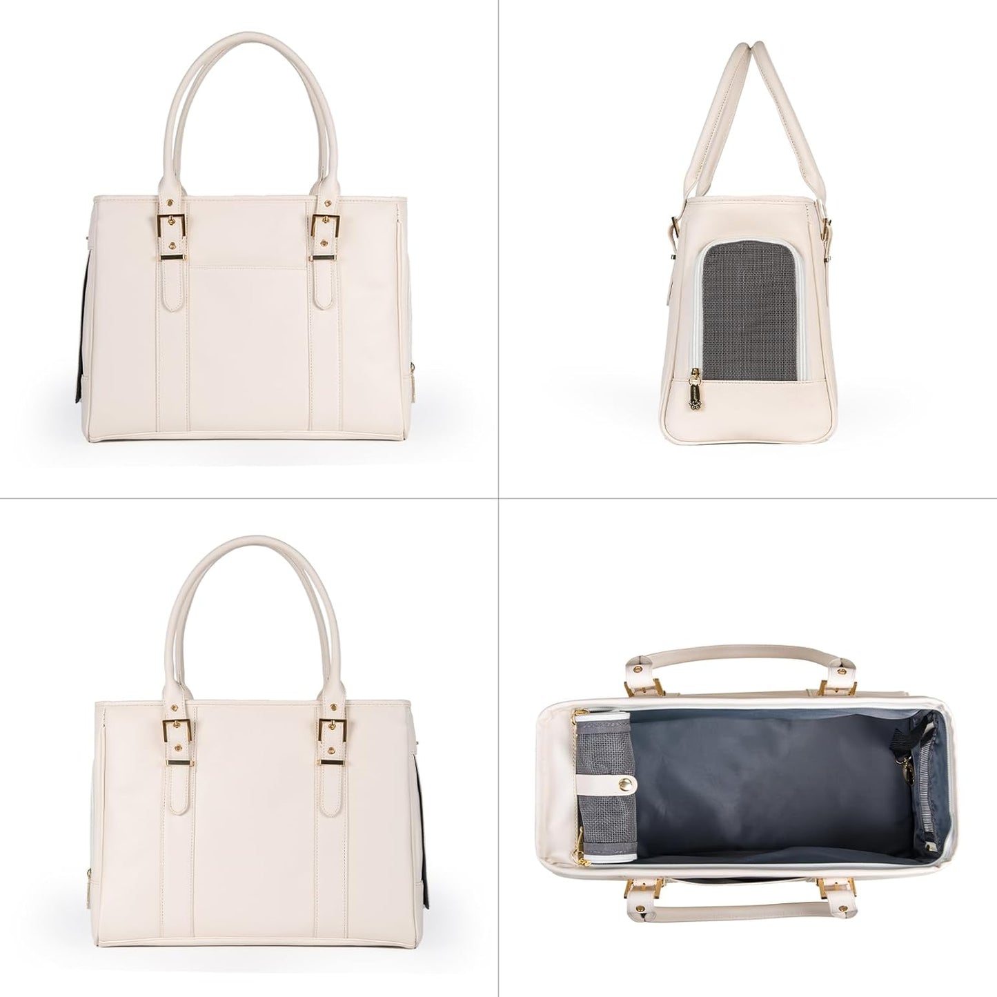 Fashion Pet Carrier Dog Purse Cat Bag Soft-Sided Carriers Travel Airline Approved, Stylish Leather Tote Handbag for Small Animal Puppy Kitten (White)