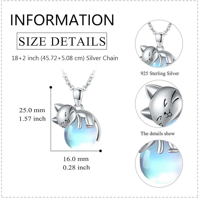 Cat Necklace Sterling Silver Cat Pendnat with Rose Quartz Pearl Jewelry Gifts for Women Cat Lovers