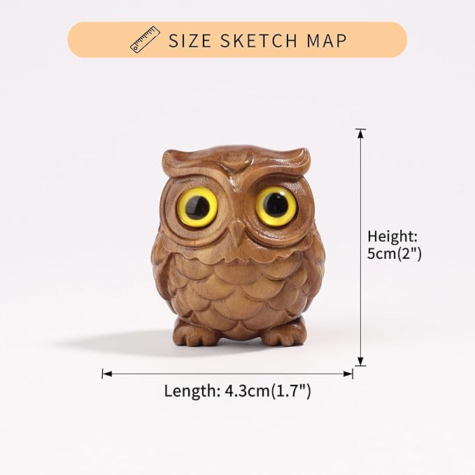 Owl Wooden Figurine,Handmade Art Carved Miniature Animal Garden Statue Collectible,Gift Holiday Home Decor,for Office, Desktop, Bedroom, Living Room, Bookshelf Decoration