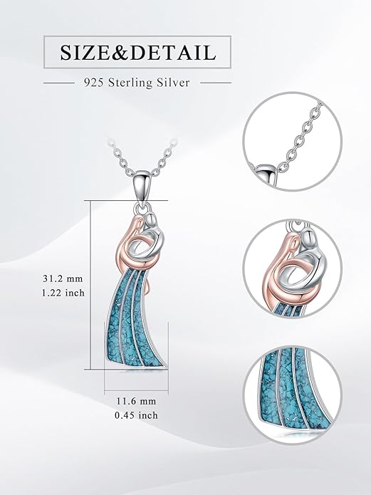 Couple Hug Necklace 925 Sterling Silver Cat/Fox Couples Hugging Turquoise Necklace Couples Jewelry as Valentine's Day Gift for Women