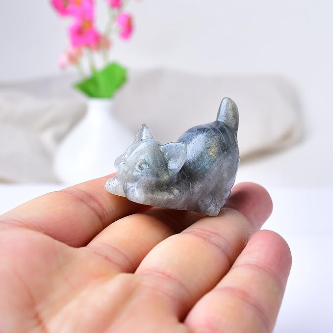 Labradorite Cat Decor Statue Crystals and Healing Stones Cat Figurine Polished Gemstones Bedroom Office Desk Home Decoration A Lucky Decoration for Cat Lover
