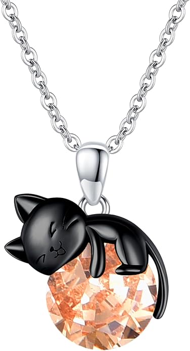 Cat Necklace Sterling Silver Cat Pendnat with Rose Quartz Pearl Jewelry Gifts for Women Cat Lovers