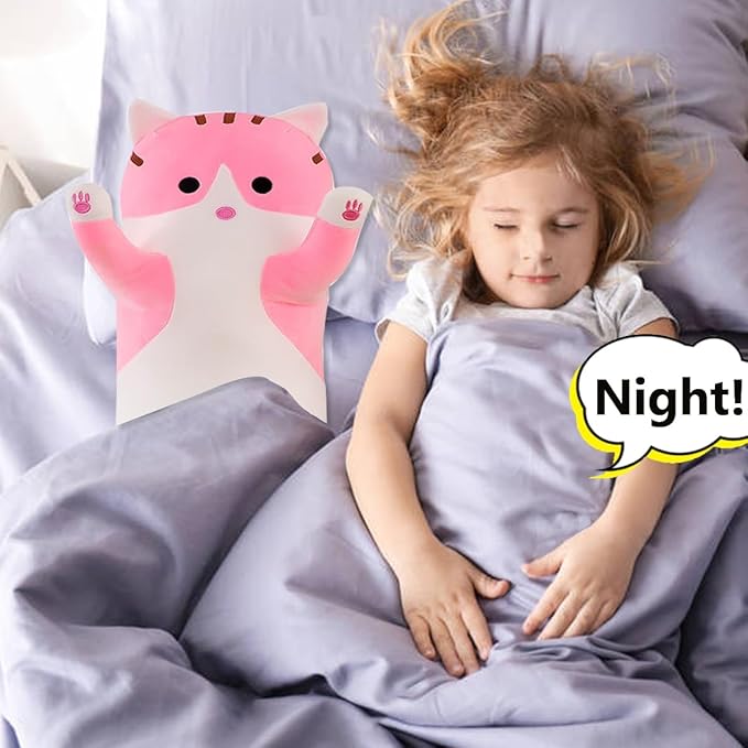 Pink Cat Long Plush Pillow Kitty Stuffed Animals Soft Sleeping Throw Pillow Doll Toy (Pink,18inches)