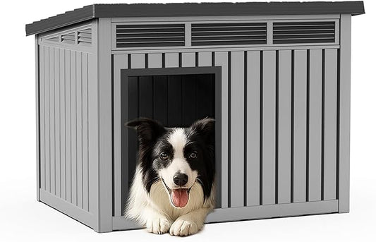 DRATO Dog House for Both Indoor and Outdoor with Weatherproof Roof Removable Floors for Medium to Large Dogs Interior Space (Gray, Medium(32.2 * 25.12 * 24.13''))
