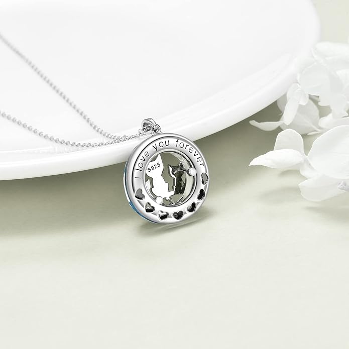 POPLYKE Cat/Family Cat Necklace for Women 925 Sterling Silver Celtic Moon Cat Wiccan Jewelry for Wife
