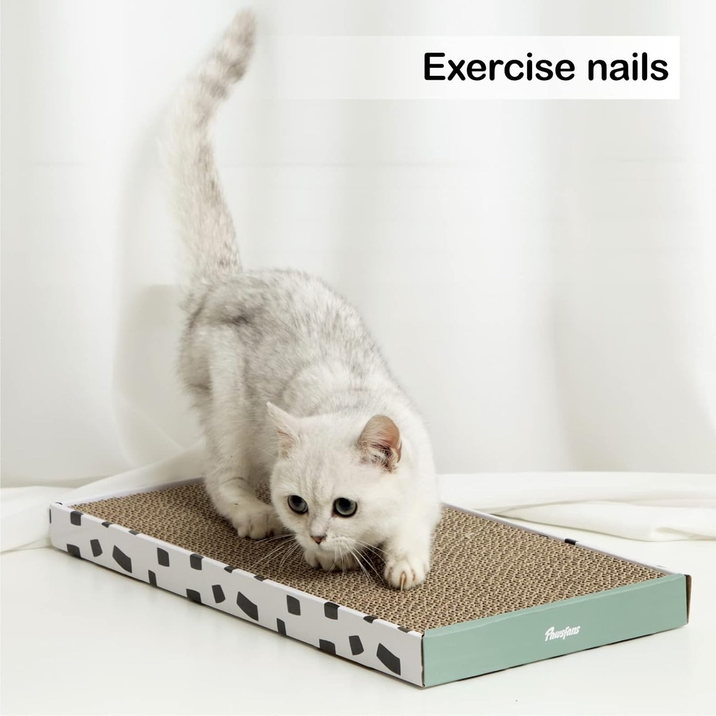 PAWSFANS Cat Scratcher Cardboard Scratch Pad with Box Durable Corrugate Scratching Kitty Sofa Lounge Bed Reversible Catnip Included for Indoor Cats,Large(Box, 1pcs)