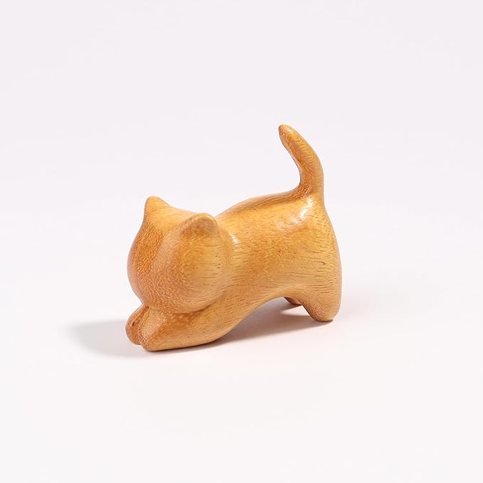 Cat Wooden Figurine,Handmade Wood Figurine Carved Sculpture Home Decor Miniature Animal Art Statue Collectible,Desk Decoration Lovely Gift Garden Decor Figurine Table Decoration Living Room Decoration