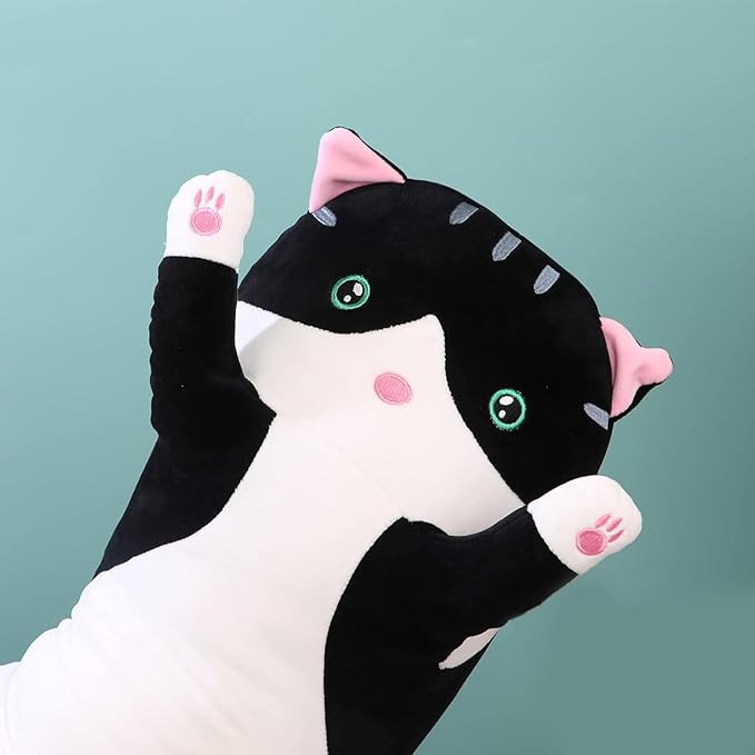 Long Cat Plush Pillow Soft Cat Hugging Pillow Stuffed Animal Pillow Cute Kitty Sleeping Throw Pillow Gift for Kids(150cm/59.05inch,Black