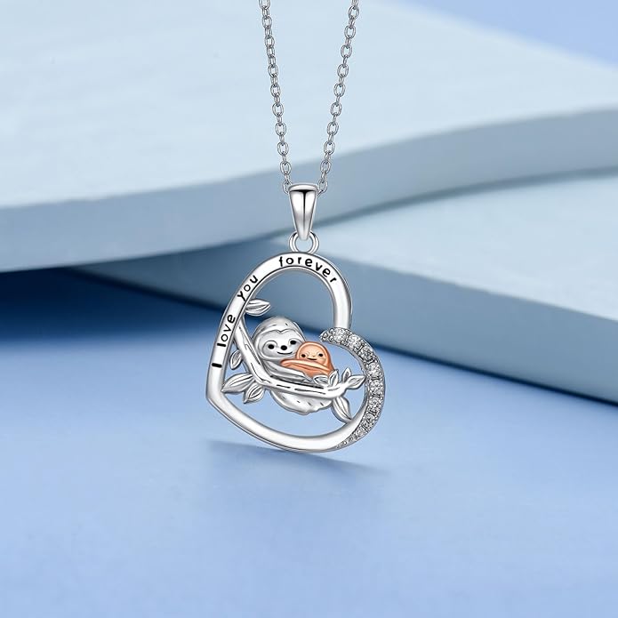 Cat Squirrel Llama Raccoon Tiger Cheetah Elephant Fox Sloth Koala Monkey Horse Dinosaur Axolotl Necklace Animal Pendant Heart Necklace 925 Sterling Silver