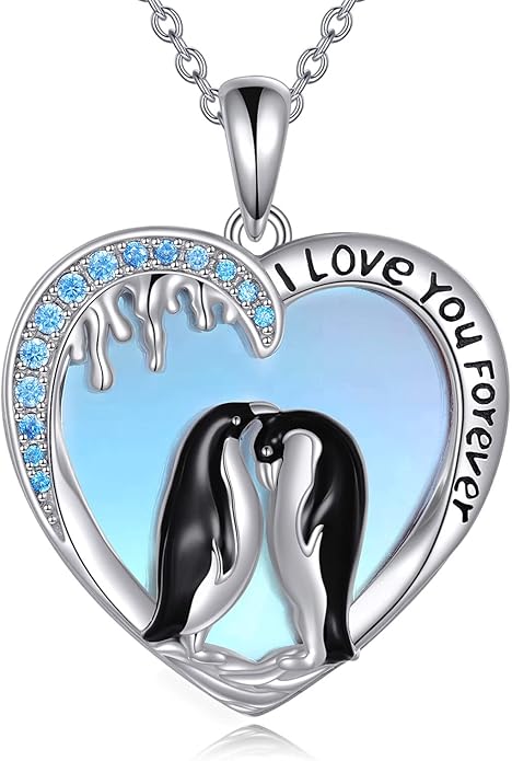 Penguin/Cat/Horse/Elephant/Wolf/Hummingbird/Giraffe/Eagle Pendant Necklace Sterling Silver I Love You Forever Animal Necklace Jewelry Gifts for Women