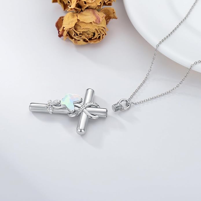 Cross Urn Necklace for Ashes 925 Sterling Silver Cremation Jewelry with Funnel Filler Kit Ashes Necklace for Human Women Girl Pets