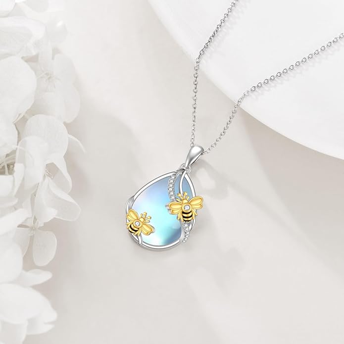 KQF Dragonfly/Butterlfy/Cat/Jellyfish/Bunny/Axolotl/Bee/Mermaid/Hummingbird/Elephant Necklace for Women Sterling Silver Moonstone Pendant Necklace Dragonfly Jewelry Gifts for Women