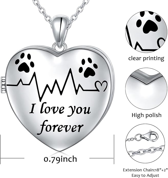Ladytree S925 Sterling Silver Puppy Dog Cat Pet Paw Print Pendant Necklace 18 inches
