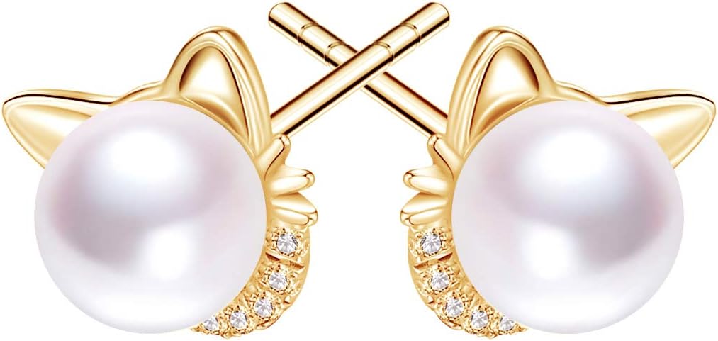 Rabbit Cat Earrings Freshwater Pearl Earrings Sterling Silver Stud Earrings for Women Gifts