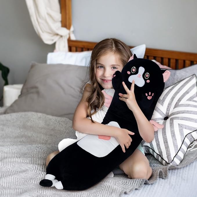 Cat Long Plush Long Giant Pink Cat Pillow Plush, Long Kitten Body Pillow Cute Cat Stuffed Animals for Kids Girlfriend(50cm/19.6inch)