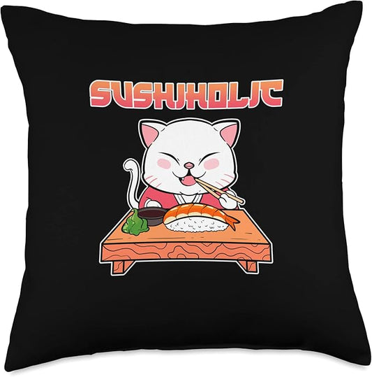 Sushi Cat Anime Figure Seafood Foodie Manga Merch Sushiholic Throw Pillow