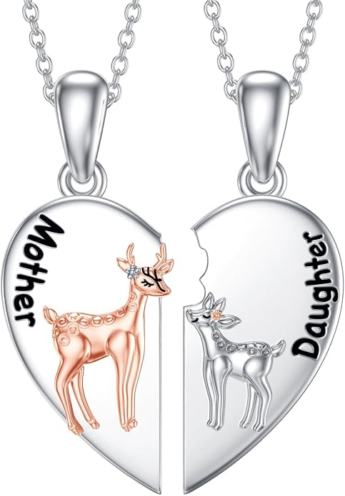 OCJ Mother Daughter Matching Necklaces 925 Sterling Silver Animals Matching Necklace for Mom Daughter 2 Pcs Matching Heart Pendant Birthday Mothers Day Gifts for Mom and Daughter
