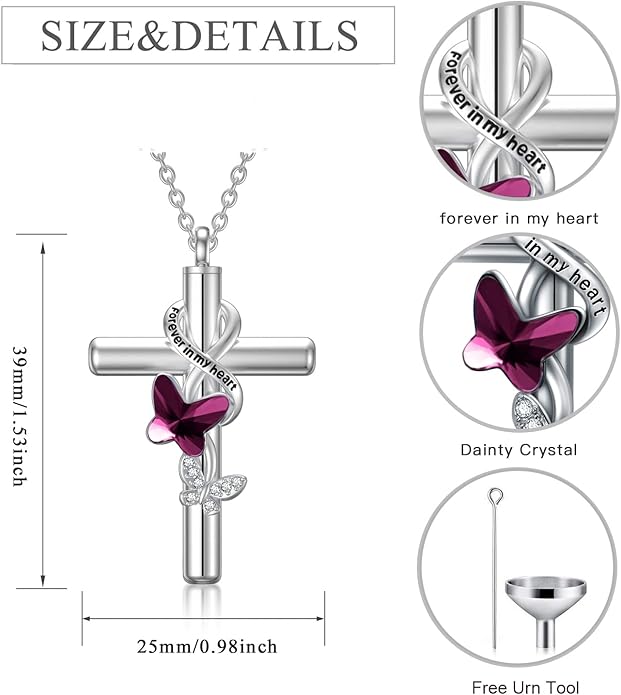 Cross Urn Necklace for Ashes 925 Sterling Silver Cremation Jewelry with Funnel Filler Kit Ashes Necklace for Human Women Girl Pets