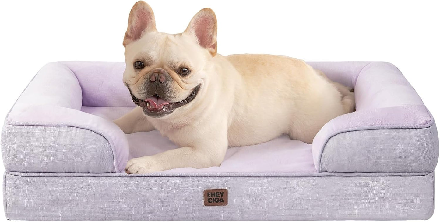 EHEYCIGA Orthopedic Dog Bed for Medium Dogs, Waterproof Memory Foam Medium Pet Beds with Sides, Non-Slip Bottom and Egg-Crate Foam Dog Couch Bed with Washable Removable Cover, Lilac