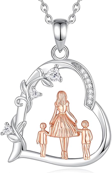 EUDORA Sterling Silver Mother Daughter Necklace for Women, Mama Son Daughter Necklace Pendant for Mom and Daughter,Mom Jewelry from Daughter Mother's Day Gift for Mother Daughter Aunt Grandma