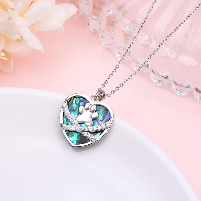 Ladytree S925 Sterling Silver Puppy Dog Cat Pet Paw Print Pendant Necklace 18 inches