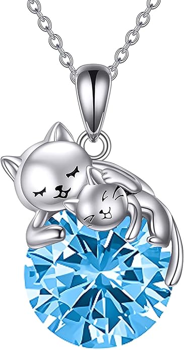 Cat Necklace Sterling Silver Cat Pendnat with Rose Quartz Pearl Jewelry Gifts for Women Cat Lovers