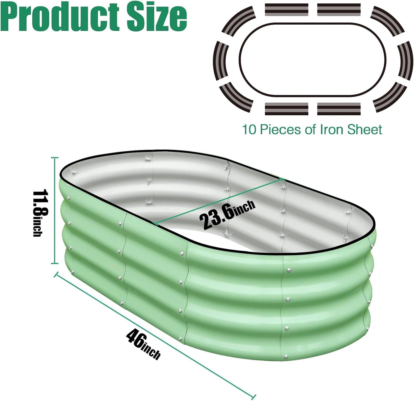 SnugNiture Galvanized Raised Garden Bed Outdoor, 2 Pcs 4x2x1ft Oval Metal Planter Box for Planting Plants Vegetables, Green