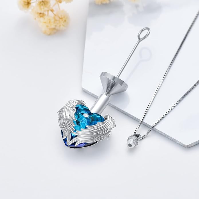 Animal Crystal Urn Necklace For Ashes Sterling Silver Butterfly Dragonfly Bee Phoenix Peacock Hummingbird Fox Angel Wing Pentagram Pentacle Cremation Necklace Heart Teardrop Urn Holder Necklaces For Women Memorial Jewelry