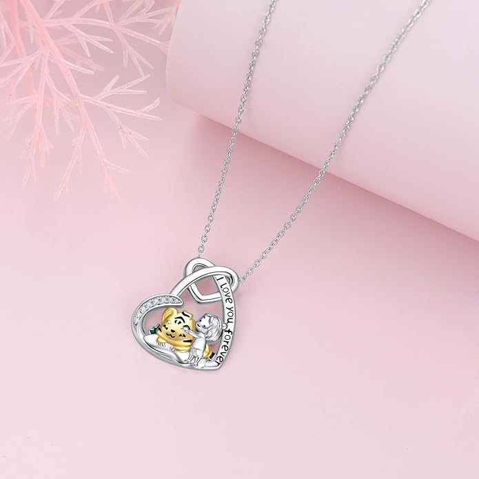 Cat Squirrel Llama Raccoon Tiger Cheetah Elephant Fox Sloth Koala Monkey Horse Dinosaur Axolotl Necklace Animal Pendant Heart Necklace 925 Sterling Silver