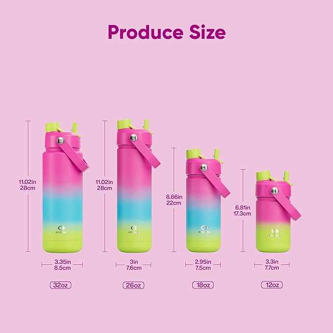 Insulated Water Bottle with Straw Stainless Steel Water Bottle, Leak-Proof, BPA-Free, Double Wall Vacuum Keeps Cold for 24 Hours for Sports, Travel, School (26 oz, Lime Sorbet)