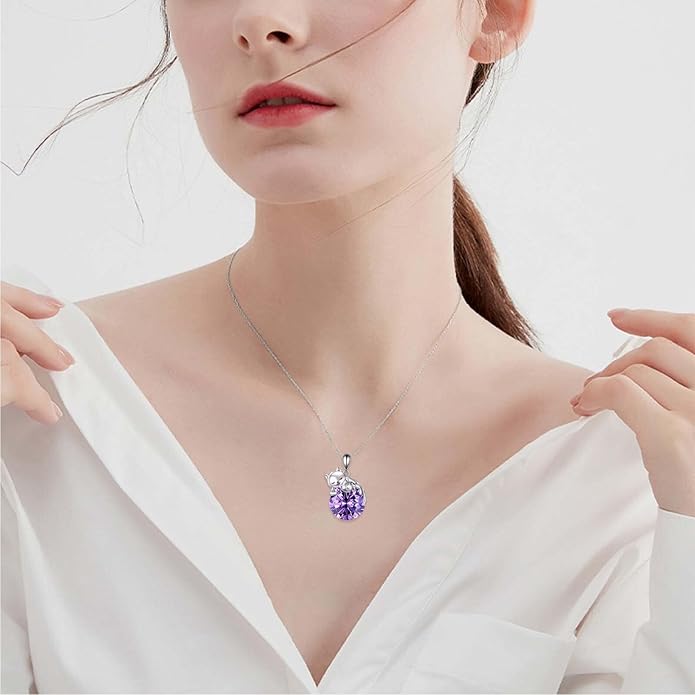 Cat Necklace Sterling Silver Cat Pendnat with Rose Quartz Pearl Jewelry Gifts for Women Cat Lovers
