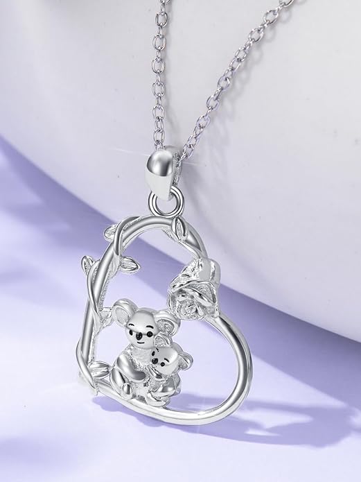 Cute Mother and Daughter Fox/Cat/Cow/Monkey/Panda Necklace 925 Sterling Silver Heart Flower Heart Necklace Animal Jewelry Mother's Day Jewelry for Women