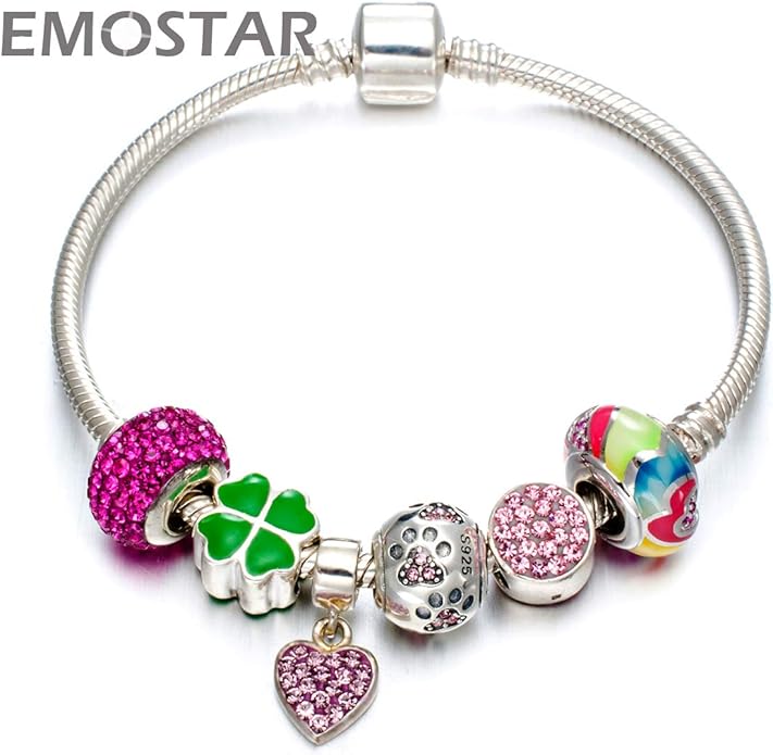 EMOSTAR Dog Paw Print Charms with Various Birthstone Crystals, 925 Sterling Silver Pawprint Beads for 3mm Snake Chain, Pet Lover Gifts for European Women Bracelet
