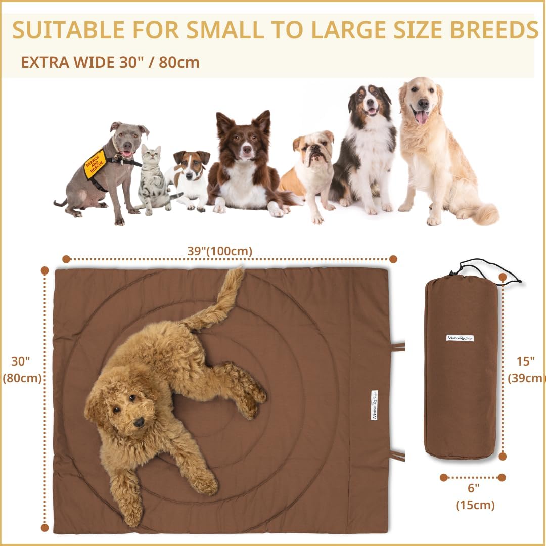 Portable Dog Mat - Waterproof & Foldable Pet Bed - Ideal for Indoor, Outdoor, Cafes, Travel, Camping, Grooming & Training - 39x30 - Includes Carry Bag - Durable, Washable & Lightweight - Brown