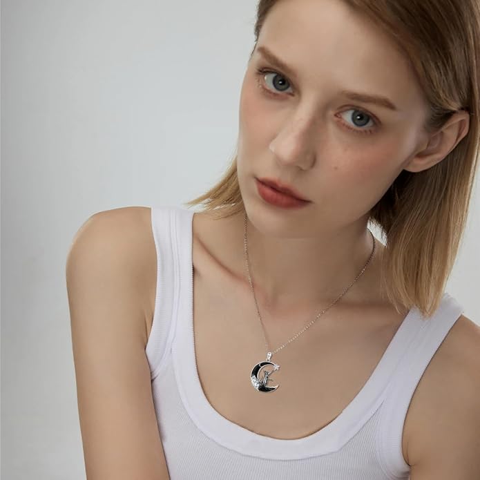 Sterling Silver Blue Topaz/Diamond Cat Pendant Necklace - Jewelry Gifts for Cat Lovers (18"+2")