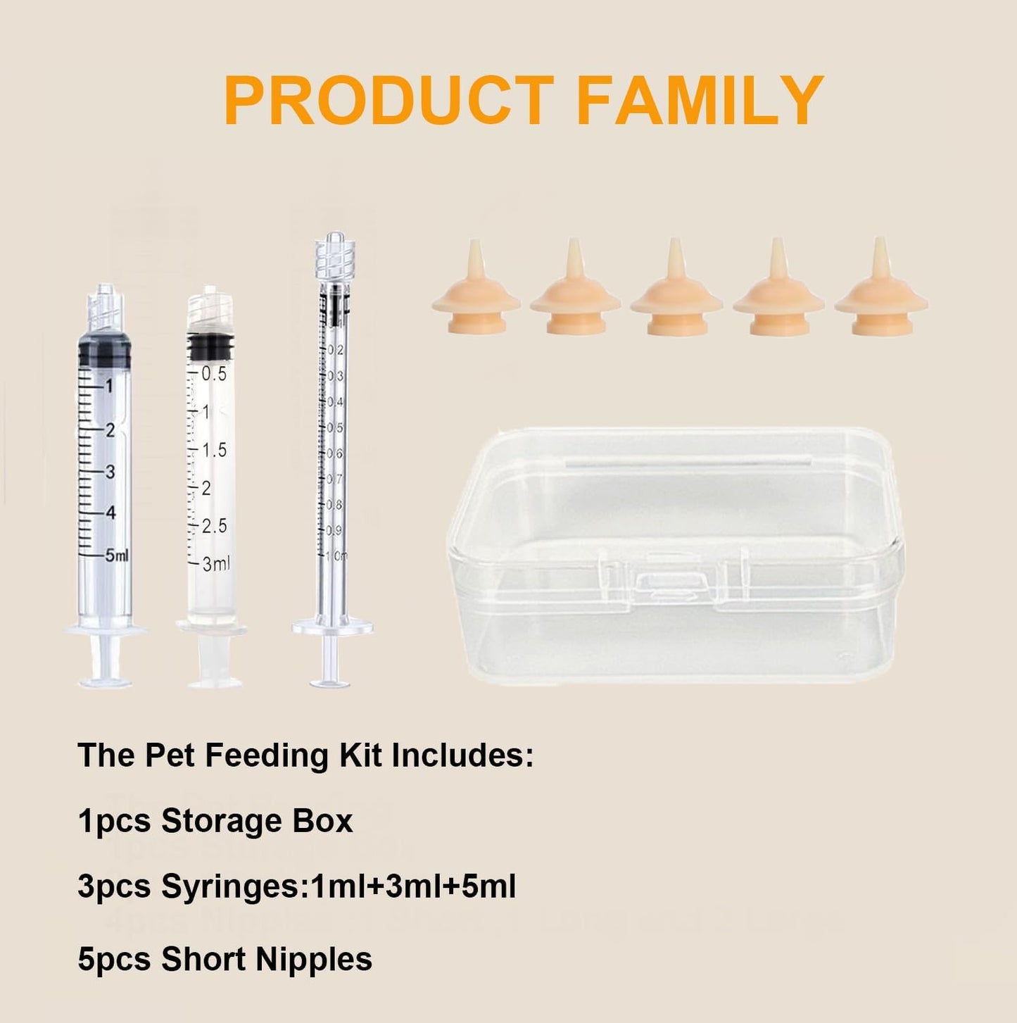 Pet Feeder Syringe, Newborn Animal Feeder Syringe Pet Feeding Nursing Syringe Silicone Feeding Pacifier,Pet Feeding Nipple for Kitten and Puppy (1ml+3ml+5ml Feeder & 5 Small Nipples)