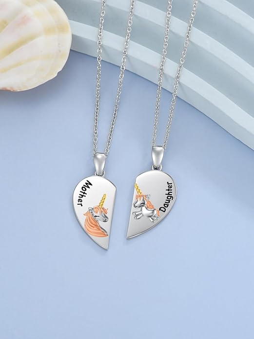 OCJ Mother Daughter Matching Necklaces 925 Sterling Silver Animals Matching Necklace for Mom Daughter 2 Pcs Matching Heart Pendant Birthday Mothers Day Gifts for Mom and Daughter