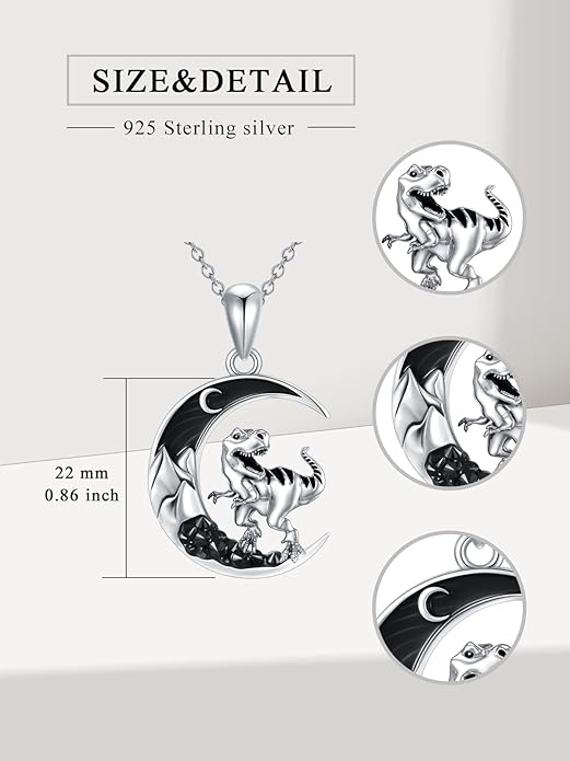 Gothic Jewelry Bat/Cat/Wolf/Dragon/Owl/Fox/Spider/Sun Pendant Sterling Silver Crescent Moon Necklace for Women Girls Black Jewelry Gifts