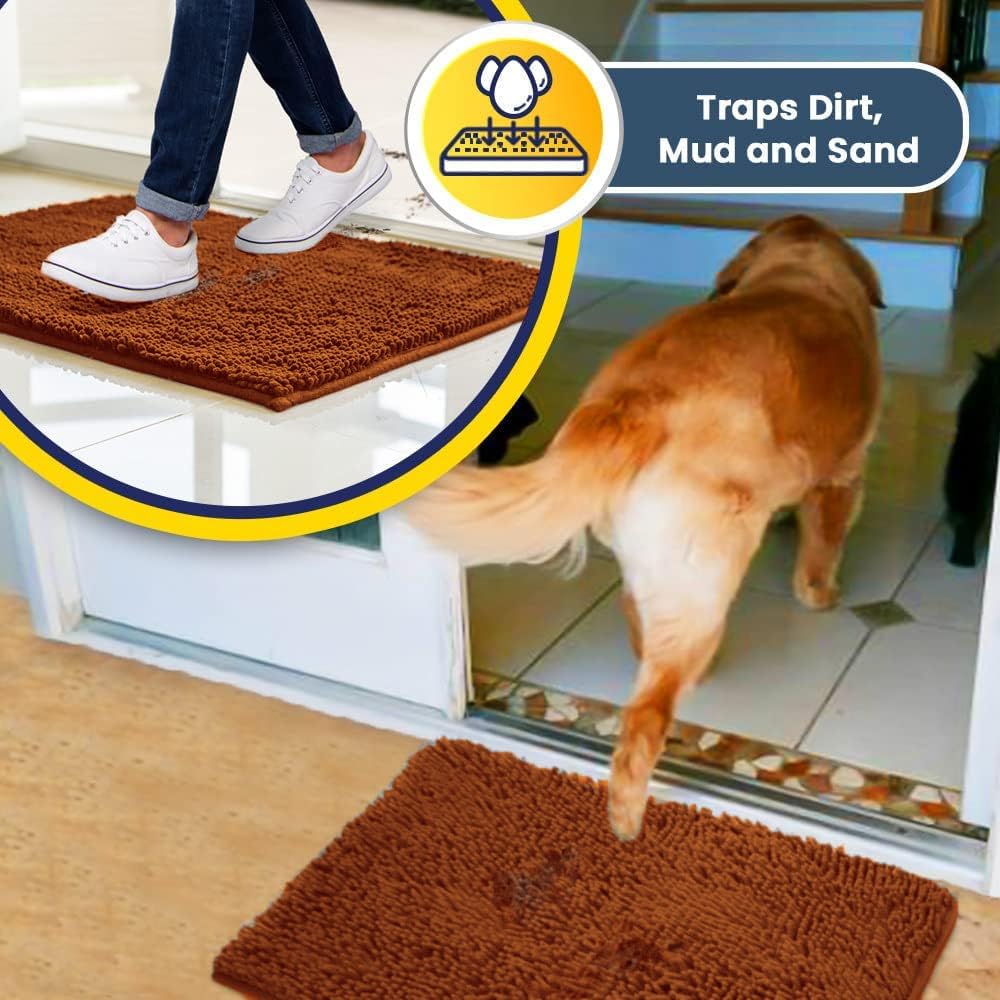 Muddy Mat® AS-SEEN-ON-TV Highly Absorbent Microfiber Door Mat and Pet Rug, Non Slip Thick Washable Area and Bath Mat Soft Chenille for Kitchen Bathroom Bedroom Indoor and Outdoor - Orange 24" x 120"