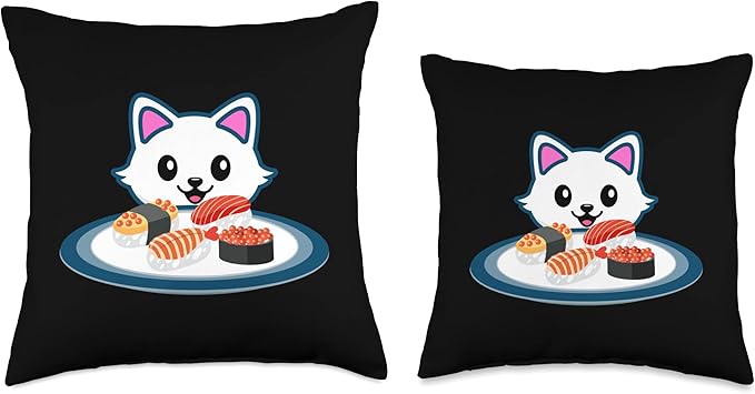 Ramen Tee Sushi Cat Anime Figure Senpai Japanese Noodles Throw Pillow