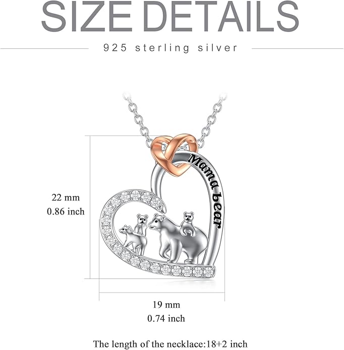 Mothers Day Gift for Mom 925 Sterling Silver Mama Bear/Dinosaur/Cat/Bird/Chicken Necklace with 1 2 3 4 5 Cubs Jewelry for Women Wife Grandma