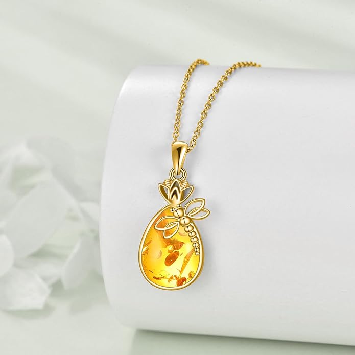 CRMAD Daisy/Black Cat/Dragonfly/Daffodil/Hummingbird/Stingray/Phoenix Feather/Rose Necklace Sterling Silver Moonstone Teardrop Pendant Necklace Flower Animal Jewelry Gifts for Women