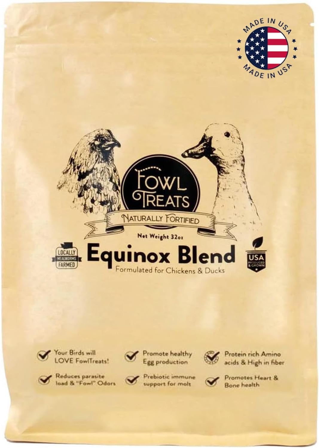 Naturally Fortified Treats – Protein Rich Supplement Suitable for Chickens, Hens and Ducks, Hand Mixed with USA Grown Ingredients – Equinox Blend – 32oz