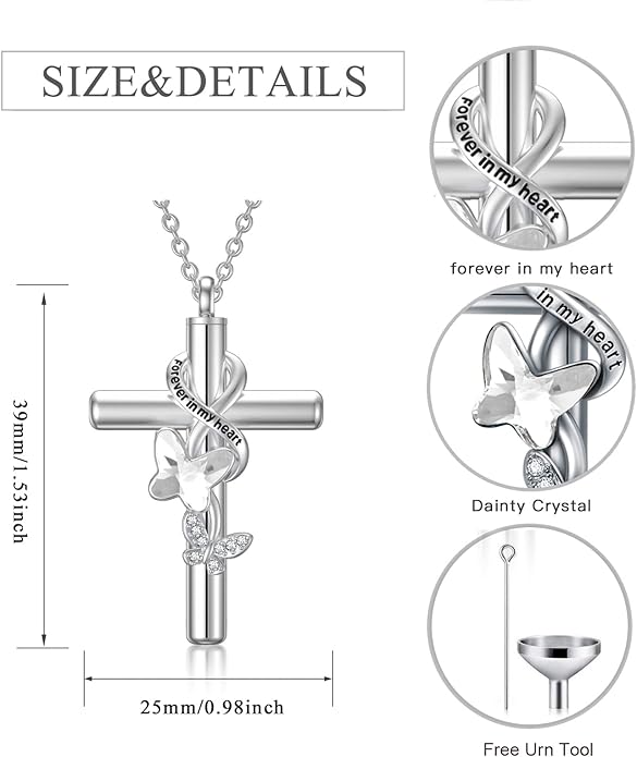 Cross Urn Necklace for Ashes 925 Sterling Silver Cremation Jewelry with Funnel Filler Kit Ashes Necklace for Human Women Girl Pets