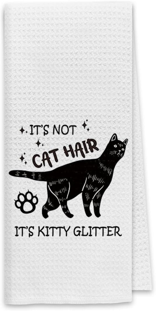 Dibor Cat Kitchen Towels, Cat Hand Towels for Cat Lovers Dish Towels Dishcloth, It s Not Cat Hair It s Kitty Glitter Cloth Hand Towels Tea Towels for Bathroom Kitchen, Cat Lover Gifts, 16x24 Inches